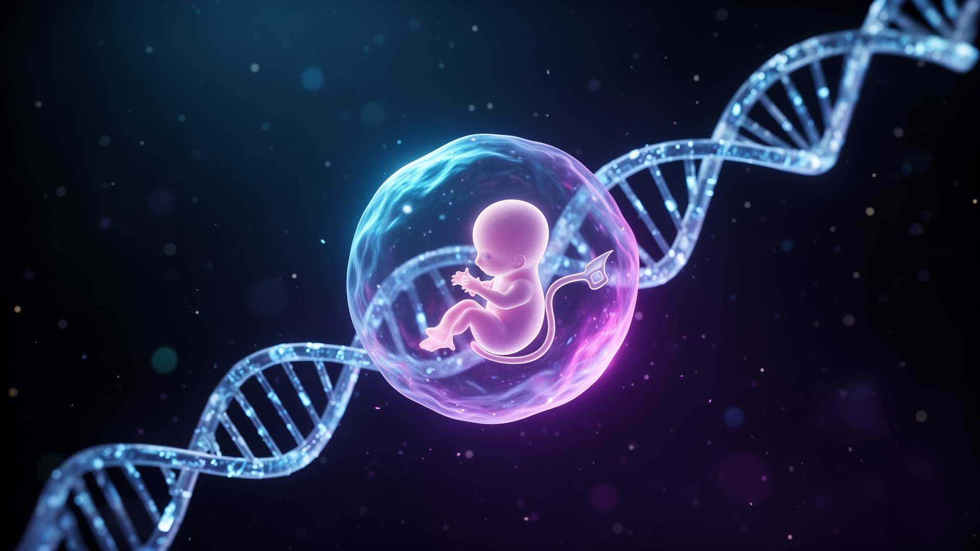 Futuristic embryo and DNA visualization